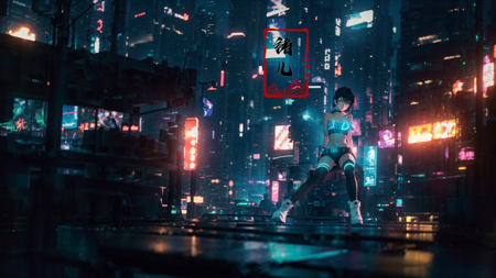 606247209521969538-2269506548-blurry, blurry_background, blurry_foreground, depth_of_field, motion_blur,_1girl, cyberpunk, solo, science fiction, city, neon l.jpg